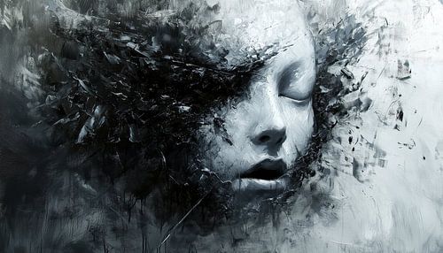 Abstraktes weibliches Gesicht Schwarz-Weiß-Panorama