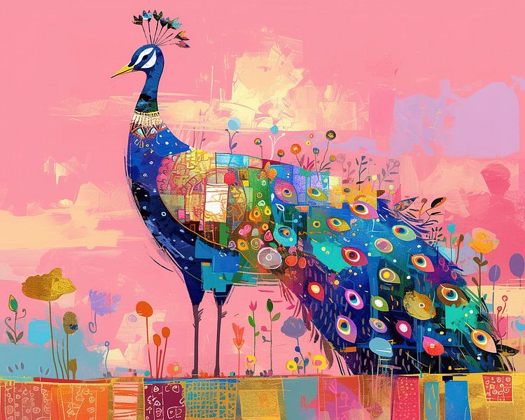 Peintures de paons - fleurs sous les plumes bleues par La collection ARTEO