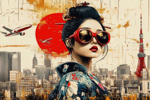 Geisha portret - Dynamisch graffiti kunstwerk