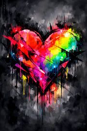 Amour vibrant – Cœur abstrait arc-en-ciel dans un style graffiti urbain sur ButterflyPix