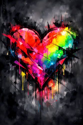 Pulsierende Liebe – Abstraktes Regenbogen-Herz im urbanen Graffiti-Stil