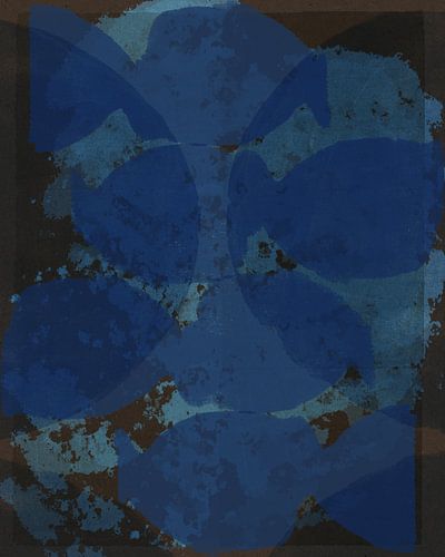 Moderne abstracte kunst. Organische vormen in blauw en bruin.