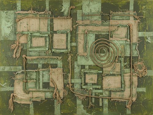 Industrieel Abstract Schilderij, Mixed Media kunst