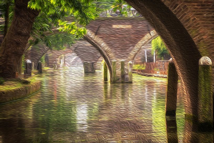 Blick auf die Hamburgerbrug, Weesbrug, Smeebrug, Geertebrug und Vollersbrug in Utrecht (DIGITAL PAINTING) von André Blom Fotografie Utrecht