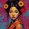 Portrait pop-art moderne d'une femme asiatique aux couleurs vives sur Ljupka Kareska