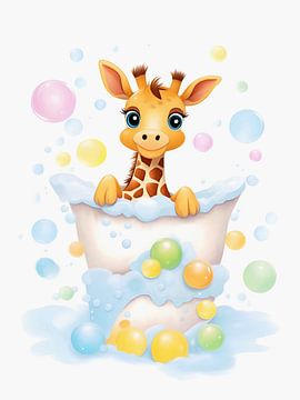 Giraffe among soap bubbles by Ivonne Fuhren-van de Kerkhof