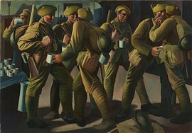 Bernard Meninsky, De aankomst van een verloftrein, Victoria Station, 1918 van Atelier Liesjes