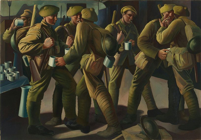 Bernard Meninsky, The arrival of a leave train, Victoria Station, 1918 by Atelier Liesjes