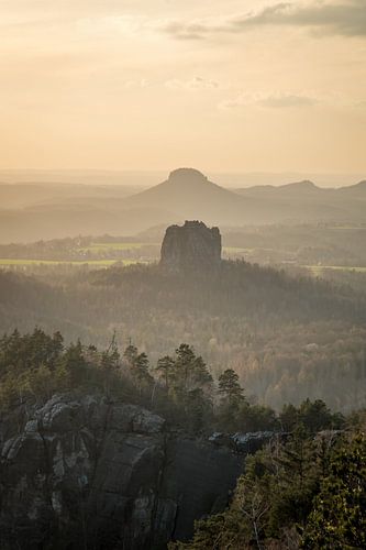 View of Saxon Switzerland at the golden hour
