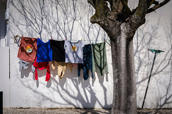 Clothes hang out to dry on the clothesline