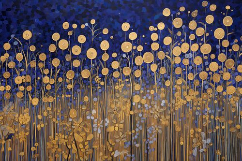 Gouden Bloemen tegen Blauwe Nacht