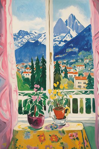 Uitzicht op besneeuwde bergtoppen