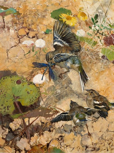 Bruno Liljefors. Chaffinches and Dragonflies by 1000 Schilderijen