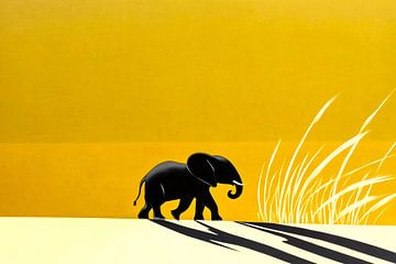 Eléphant noir sur fond jaune