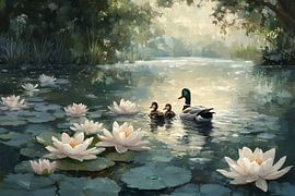 Quiet duck family in pond by Imperial Art House