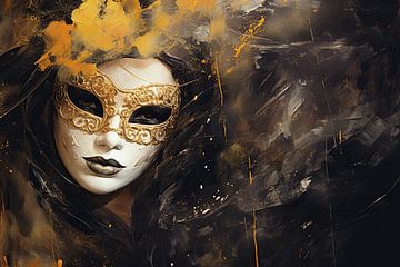 Verborgen Gouden Mystiek | Masker Portret van Blikvanger Schilderijen