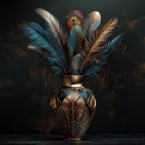 Stilleven vaas met exotische veren (10)