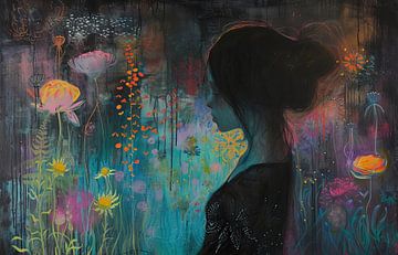 Femme fleur portrait | Mystic Bloom Silhouette sur Kunst Kriebels