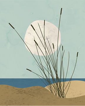 Minimalistische illustratie van duinen aan de Noordzee