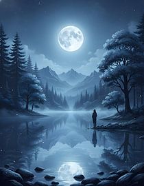 Lune argentée au-dessus d'un lac silencieux sur Regan Frederick