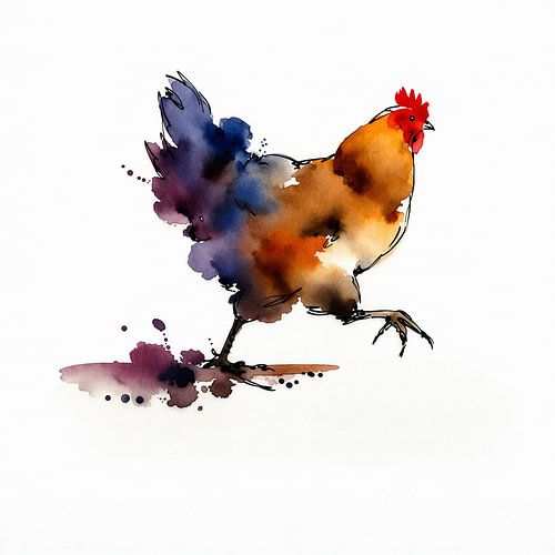 Walking chicken (AI) (outdoors, playful, funny, paint, splashes) by Natalie Bruns
