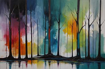Abstracte bomen met kleurrijke tinten van De Muurdecoratie