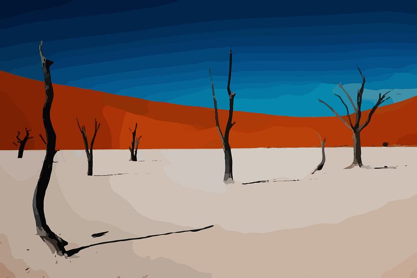 Woestijn in popart stijl - Zand, natuur, bomen, Sahara van The Art Kroep