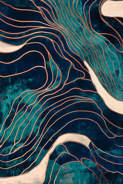 Motifs abstraits de vagues en bleu-vert par Poster Art Shop