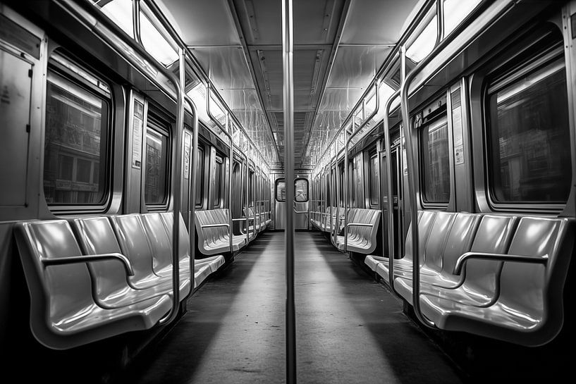 Ein Schwarz-Weiß-Foto in einer U-Bahn von Animaflora PicsStock