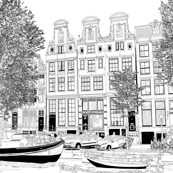 Tekening Herengracht 55-65 Amsterdam Pentekening Lijntekening van Hendrik-Jan Kornelis
