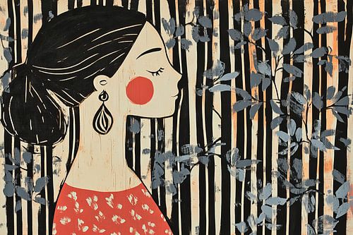 Painting of a woman with a dot | Woman with an earring and a dot by Zen and More