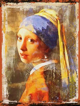 Girl with a Pearl Earring - Orange Urban Edition von Art for you made by me