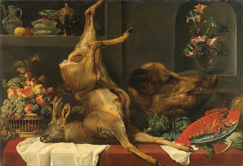 Frans Snijders, Still life with large dead game, fruits and flowers