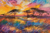 Kleurrijk Safari Zonsondergang - Afrikaanse Veldlandschap