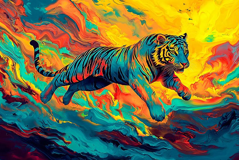 Colourful jumping tiger abstract by Art & Soul Creations