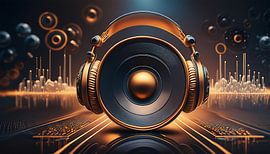 Luidsprekers en koptelefoons met digitale muziek