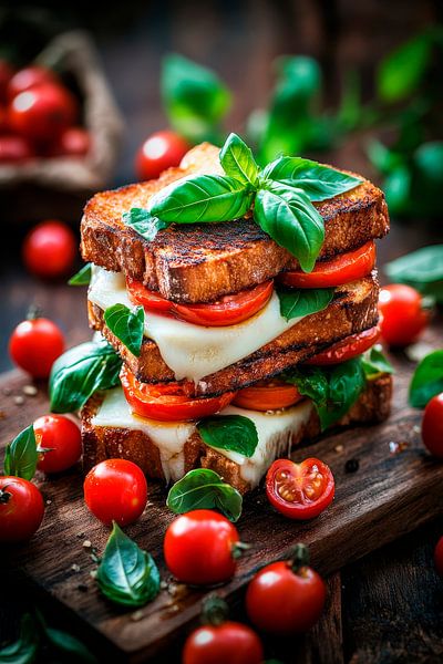 Délicieux toast Caprese avec des ingrédients frais par Poster Art Shop