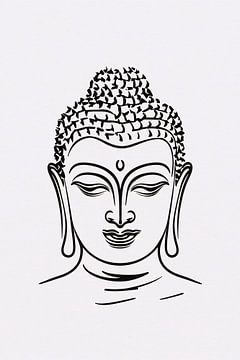 Dessin au trait minimaliste d'un visage de bouddha sur De Muurdecoratie