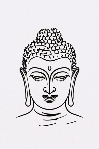 Minimalistische Strichzeichnung eines Buddha-Gesichts von Art & Soul Creations