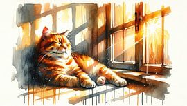 Cat Relaxing in Sunlight by Chromatic Fusion Studio