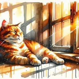 Kat ontspant in zonlicht van Chromatic Fusion Studio