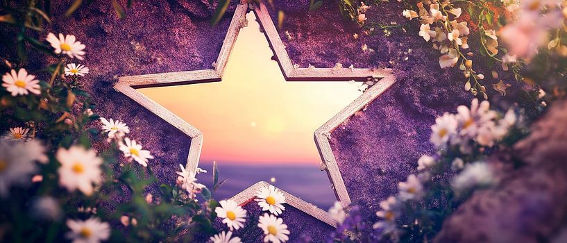 Sternenblick durch Blumenrahmen von Poster Art Shop