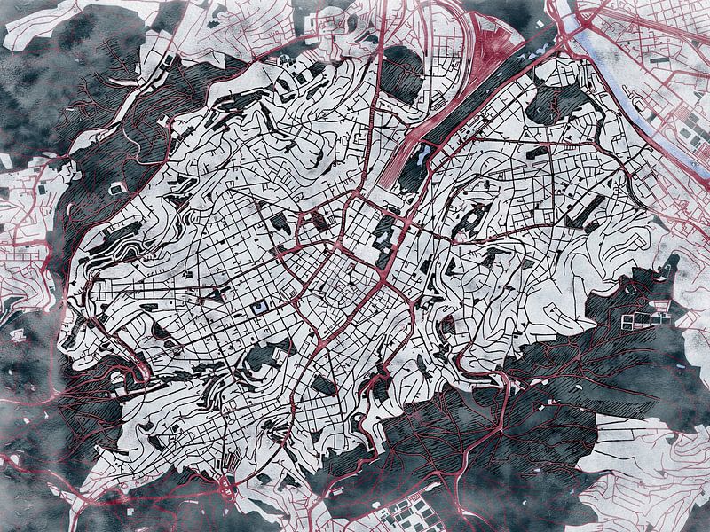 Map of Stuttgart with the style 'White Winter' by Maporia