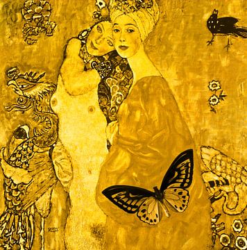 Gustav Klimt, Die Freundinnen - Gold edition van Digital Art Studio