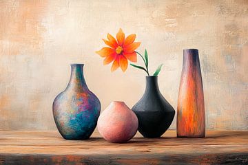 Ensemble de vases avec fleur orange sur Poster Art Shop