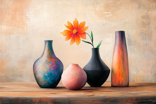 Vaas ensemble met oranje bloem