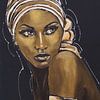 Afrikaanse Vrouw in Zwart Goud van Vrolijk Schilderij