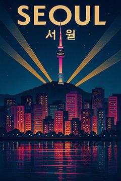 Seoul Skyline Glow - Lebendige Lichter der Stadt & Bergsilhouette