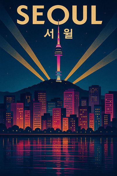 Seoul Skyline Glow - Lumières vibrantes de la ville &amp;amp ; Silhouette de la montagne par Travel Shop
