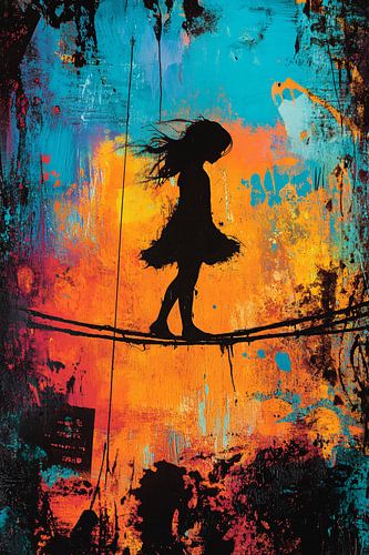 Meisje balancerend op een koord